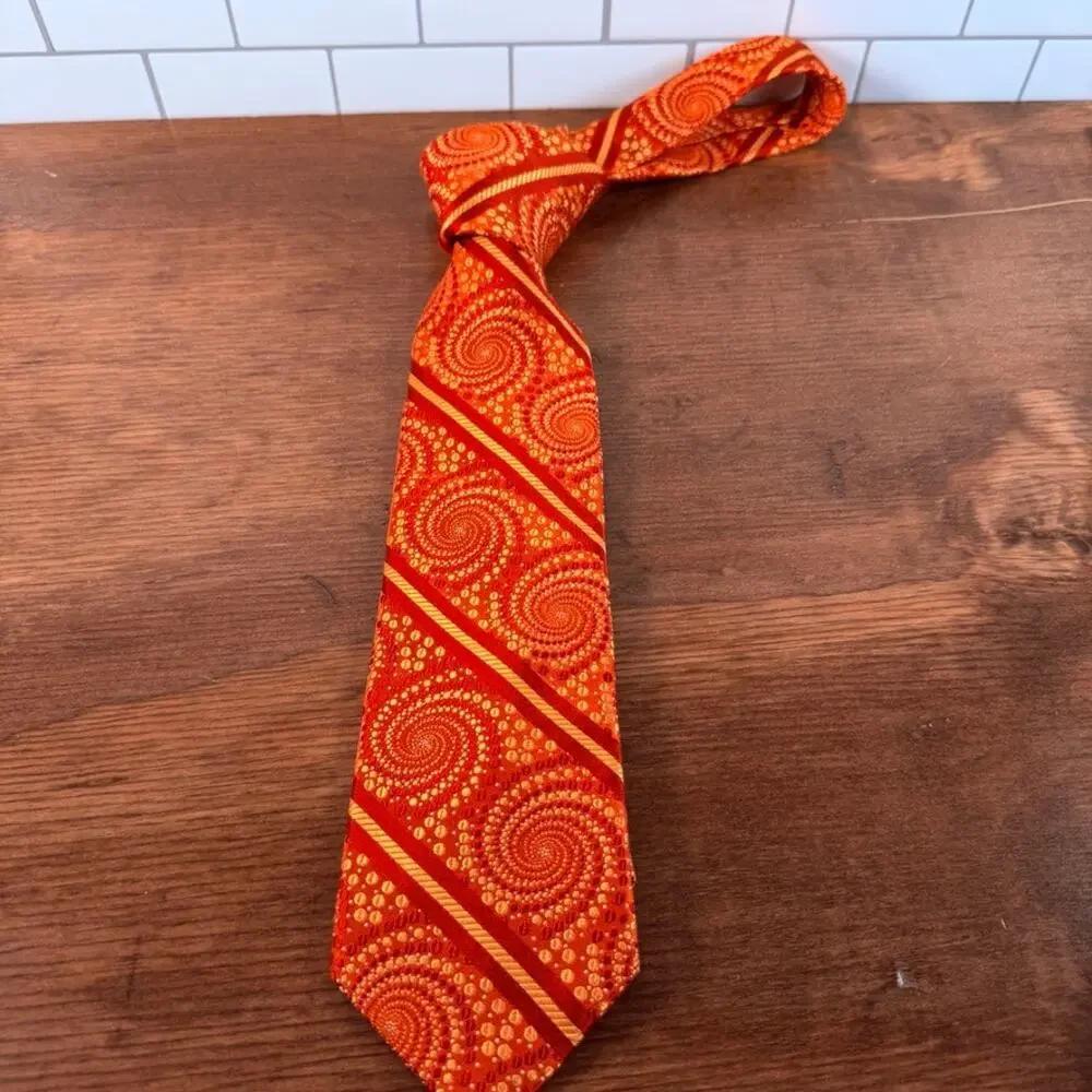 Ted Baker London Orange Psychedelic Geometric Spiral Silk Necktie